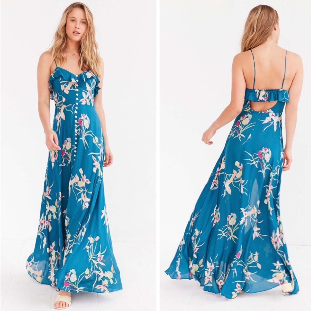 Kimchi Blue La Playa Button-down Blue Maxi Dress